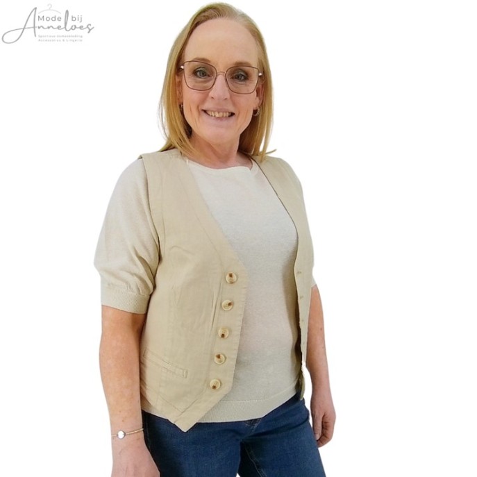 S Red Button Gilet cotton linnen Pebble