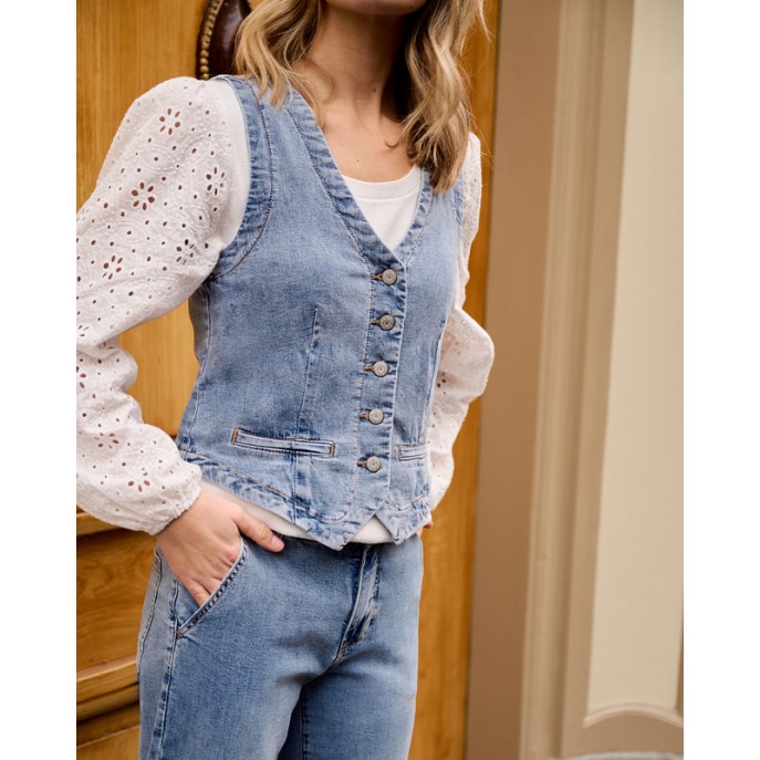 Z Red Button Gilet jeans Light Stone