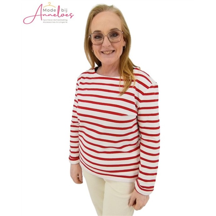 Red Button T-shirt Terry stripe Rood