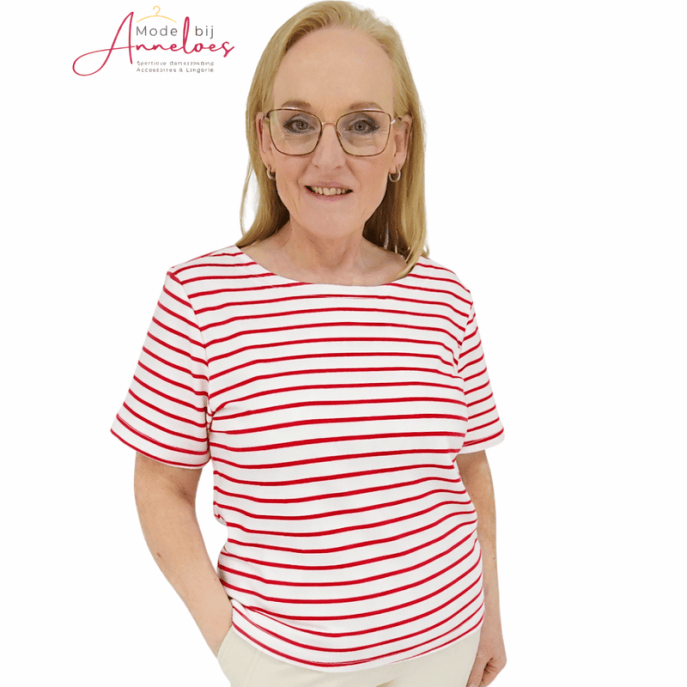 Red Button T-shirt Terry Stripe Red SRB4754 Red Button T-shirt Terry Stripe Red SRB4754