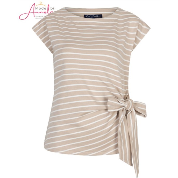 Red Button T-shirt Terry Stripe Pebble