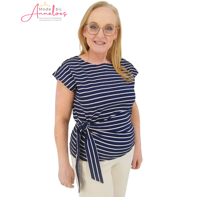 Red Button T-shirt Terry Stripe Darkblue