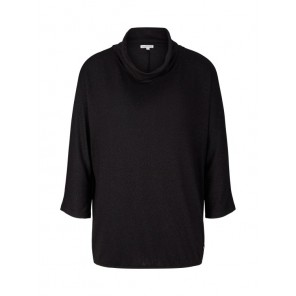 Blouson shirt hangcol glittertje - Zwart