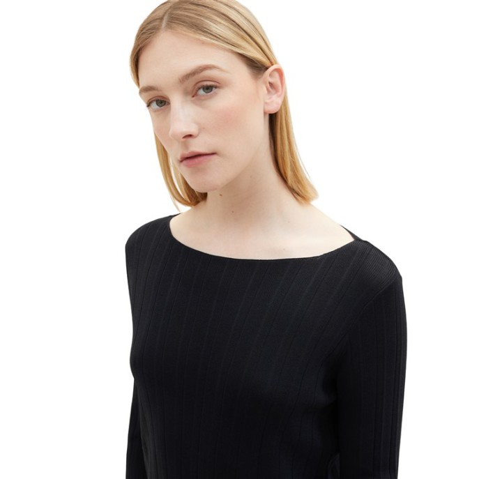 Tom Tailor Denim Dress knitted rib pl Marine Mode bij Anneloes