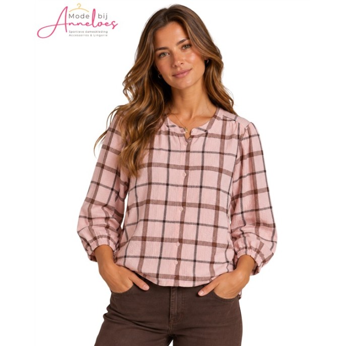 Tom Tailor dames blouse 1052595 Ruit Roze bruin