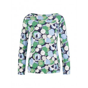T-shirt boothals LM - Blauw groen ecru