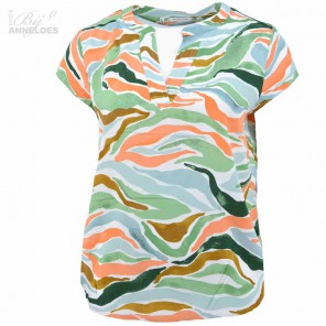 blouse print KM - Groen oranje wit