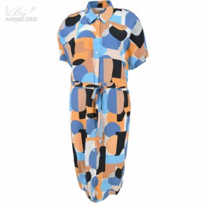 S Jurk KM kraag print - Oranje blauw