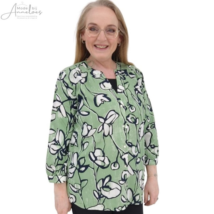 Tom Tailor blouse print Groen marine wit