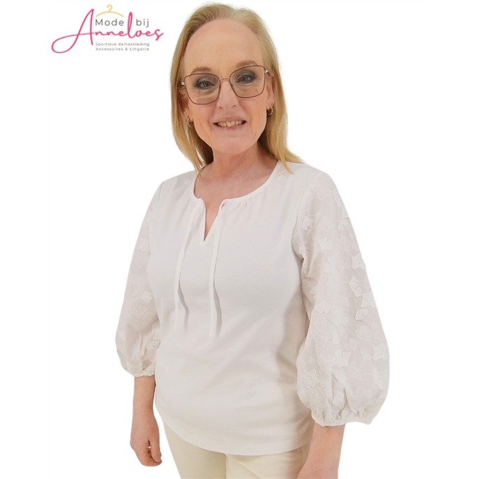 Tom Tailor T-shirt met blouse mouwen borduur Ecru
