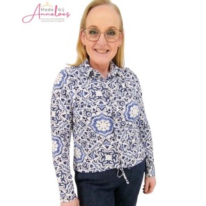ZOSO Blouse Pia print strik Offwhite blue