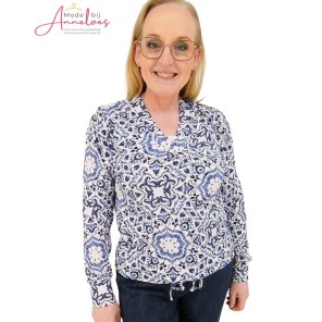 ZOSO T-shirt Tessa vhals Offwhite blue print