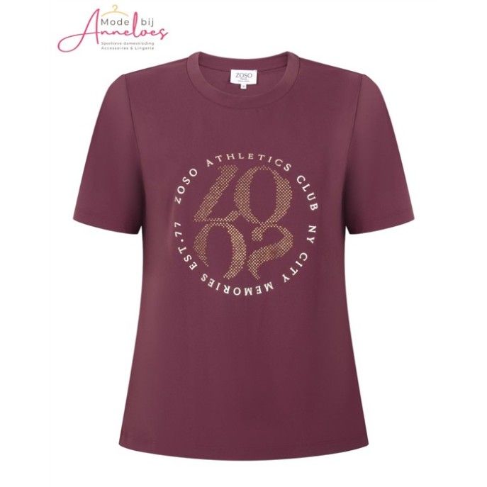 Zoso T-shirt Britt Tekst glitter - Bordeaux Zoso T-shirt Britt Tekst glitter - Bordeaux