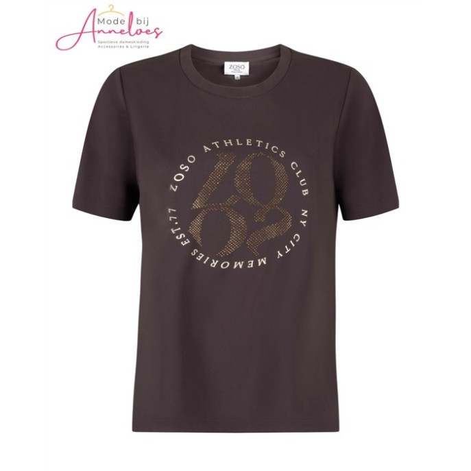 Zoso T-shirt Britt Tekst glitter - Espresso Zoso T-shirt Britt Tekst glitter - Espresso