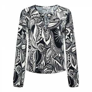 Liana shirt arty leave - Zwart ecru